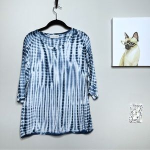Johnny Was Calme Oversized Tie-Dye Blue & White Tee Size Small
